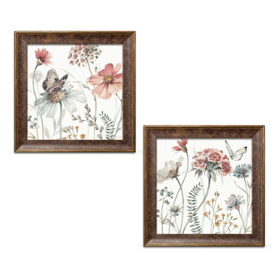 Gango Home Decor Shabby-Chic A Country Weekend II & III; Two 12x12in Art Prints in Gold Trim Brown Frames