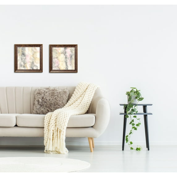 Gango Home Decor Shabby-Chic Blush Circles I & II; Two 12x12in Art Prints in Gold Trim Brown Frames