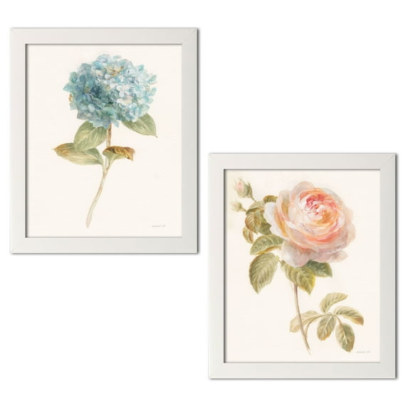 Gango Home Decor Shabby-Chic Garden Hydrangea & Rose by Danhui Nai (Ready to Hang); Two 11x14in White Framed Prints