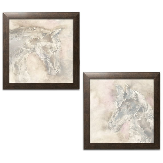 Gango Home Decor Shabby-Chic Gray Head III & IV by Chris Paschke (Ready to Hang); Two 12x12in Brown Framed Prints