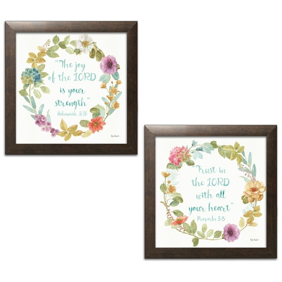 Gango Home Decor Shabby-Chic Rainbow Seeds Proverb I & II by Lisa Audit (Ready to Hang); Two 12x12in Brown Framed Prints