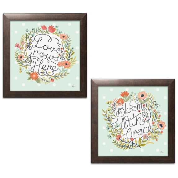 Gango Home Decor Shabby-Chic Retro Garden III & IV Mint by Janelle Penner (Ready to Hang); Two 12x12in Brown Framed Prints