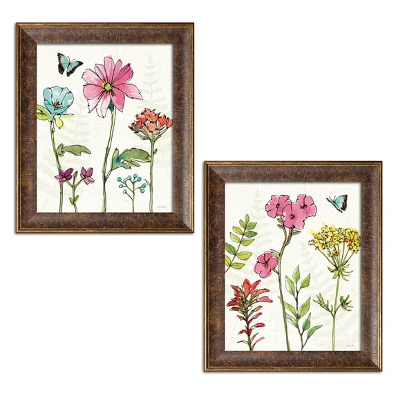 Gango Home Decor Shabby-Chic Simply Petals VI & VII by Anne Tavoletti (Ready to Hang); Two 11x14in Gold Trim Framed Prints