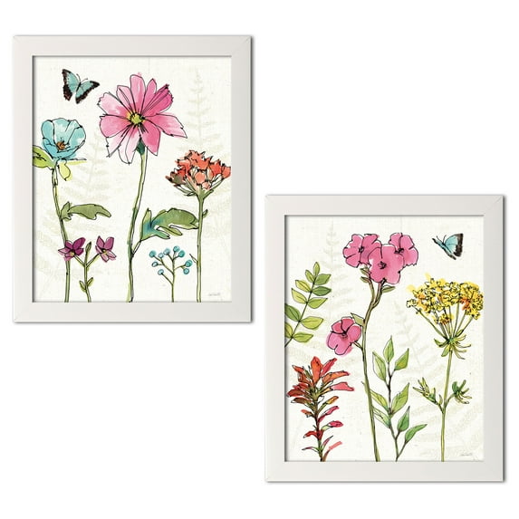Gango Home Decor Shabby-Chic Simply Petals VI & VII by Anne Tavoletti (Ready to Hang); Two 11x14in White Framed Prints
