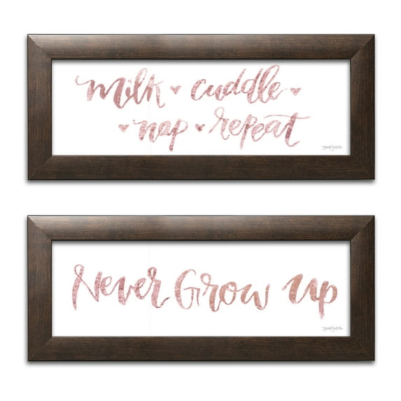 Gango Home Decor Shabby-Chic Sweet Baby Girl Pink III & IV by Jenaya Jackson (Ready to Hang); Two 18x6in Brown Framed Prints