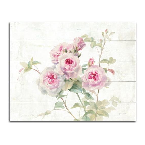Gango Home Decor Shabby-Chic Sweet Roses on Wood by Danhui Nai (Printed on Paper); One 20x16in Fine Art Paper Giclee Print