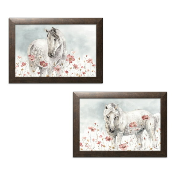Gango Home Decor Shabby-Chic Wild Horses I & II by Lisa Audit (Ready to Hang); Two 18x12in Brown Framed Prints