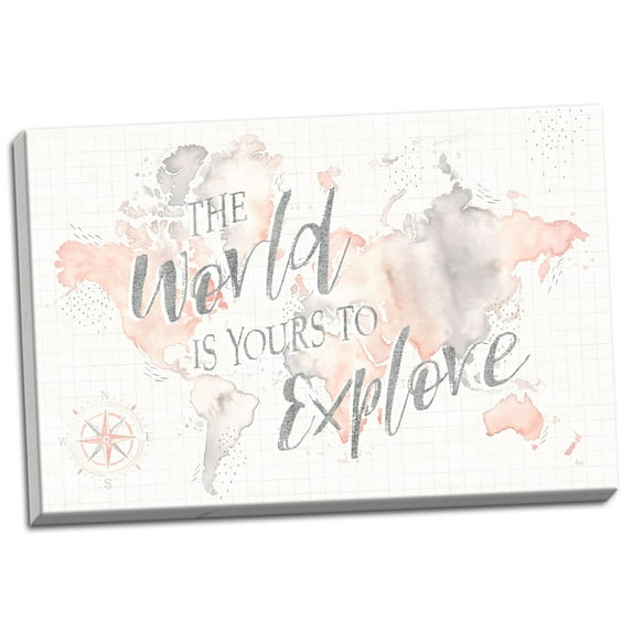 Gango Home Decor Shabby-Chic Wonderful World I by Laura Marshall (Ready to Hang); One 18x12in Hand-Stretched Canvas