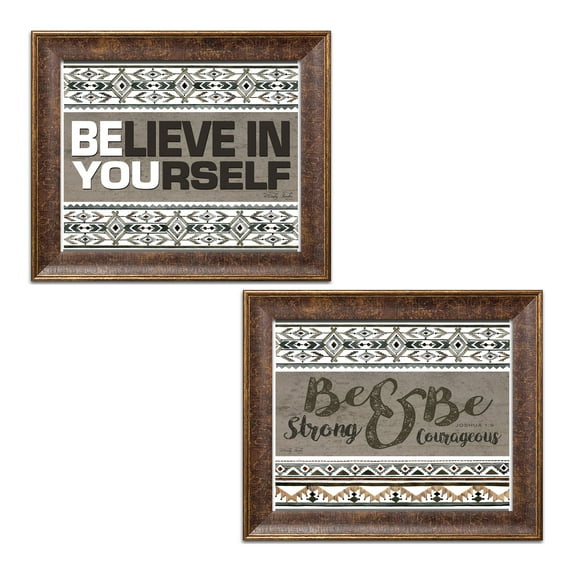 Gango Home Decor Southwestern Be Strong & Be Courageous & Believe in Yourself by Cindy Jacobs (Ready to Hang); Two 16x12in Gold Trim Framed Prints