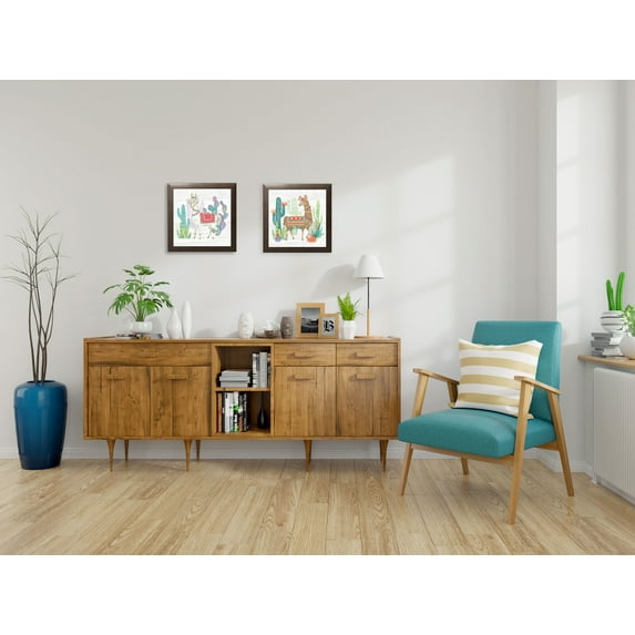 Gango Home Decor Southwestern Lovely Llamas Wall Art; Two Multi-Color 12x12in Art Prints in Brown Frames