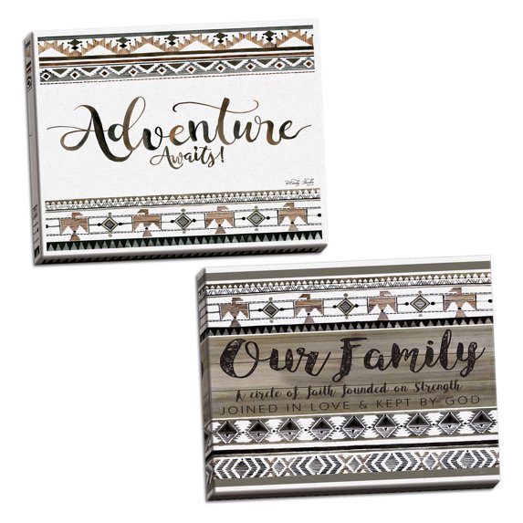 Gango Home Decor Southwestern Our Family & Adventure Awaits by Cindy Jacobs (Ready to Hang); Two 16x12in Hand-Stretched Canvases