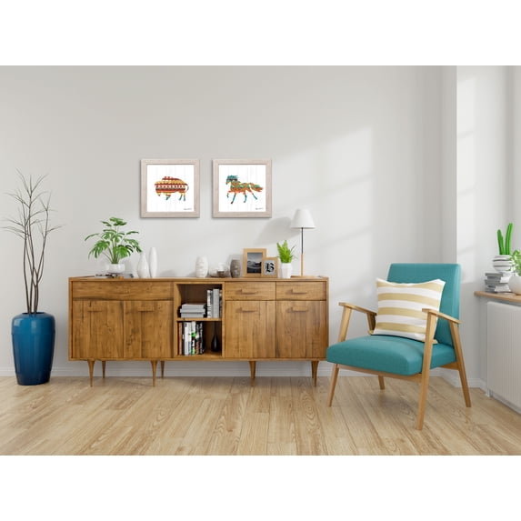 Gango Home Decor Southwestern Vibes II & IV; Two 12x12in Art Prints in Distressed White Frames