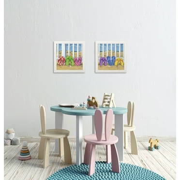 Gango Home Decor Summer Beach Day & Flip Flops Coastal Wall Art; Two Multi-Color 12x12in Art Prints in White Frames