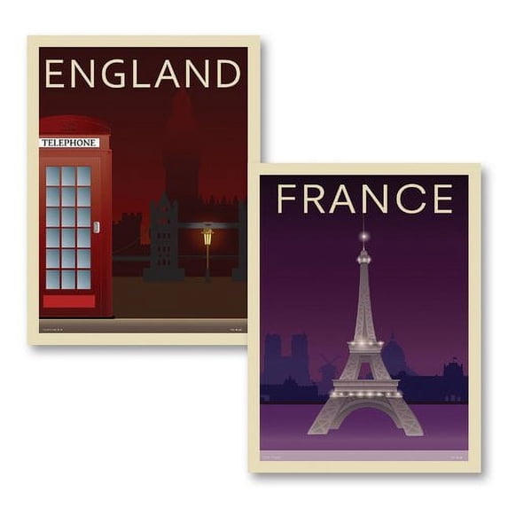 Gango Home Decor 'Telephone Box and Eiffel Tower' 2 Piece Graphic Art Print Set