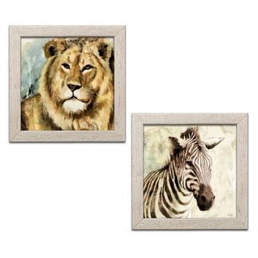 Gango Home Decor Traditional The Zebra & The Lion by Dee Dee (Ready to Hang); Two 12x12in Distressed Framed Prints