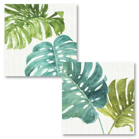 Gango Home Decor Tropical Mixed Greens LXXV & Mixed Greens LXXVI by Lisa Audit (Printed on Paper); Two 16x16in Fine Art Paper Giclee Prints
