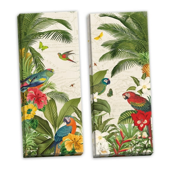 Gango Home Decor Tropical Parrot Paradise VI & Parrot Paradise VII by Katie Pertiet (Ready to Hang); Two 8x20in Hand-Stretched Canvases