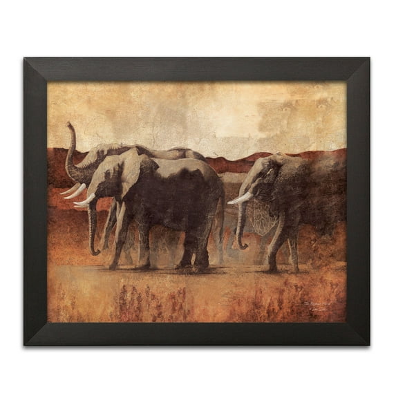 Gango Home Decor Tropical The Elephant March by Dee Dee (Ready to Hang); One 16x12in Black Framed Print