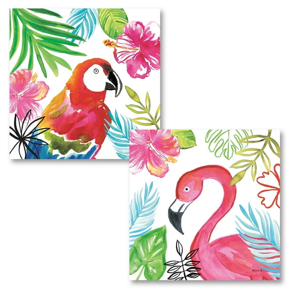 Gango Home Decor Tropical Tropicana III & IV by Farida Zaman (Printed on Paper); Two 16x16in Fine Art Paper Giclee Prints