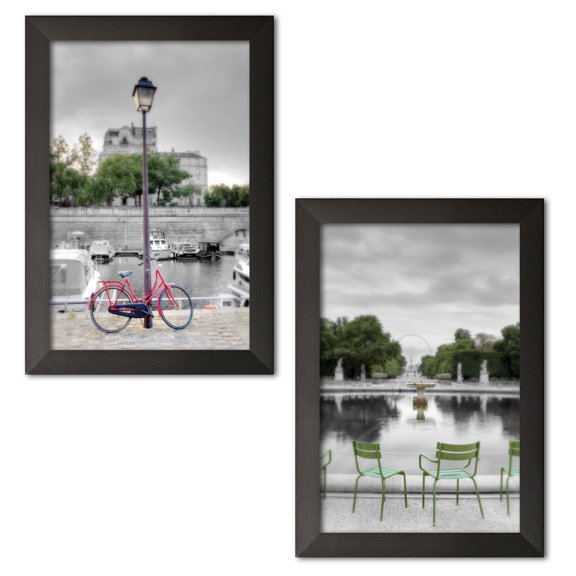 Gango Home Decor Vertical Bicycle St Martin Canal #1 & Tuileries Fountain #1 by Alan Blaustein (Ready to Hang); Two 12x18in Black Framed Prints