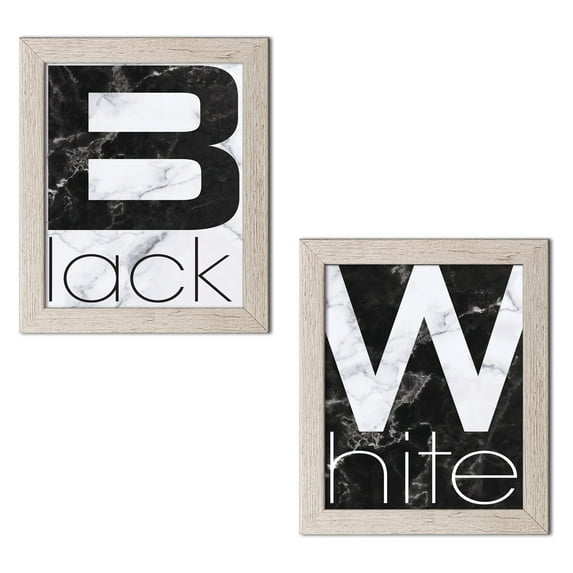 Gango Home Decor Vertical Black Marble & White Marble by TypeLike (Ready to Hang); Two 11x14in Distressed Framed Prints