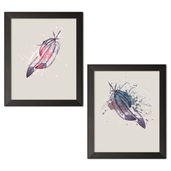 Gango Home Decor Vertical Eagle feather I & II by Incado (Ready to Hang); Two 11x14in Black Framed Prints