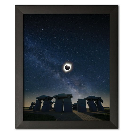 Gango Home Decor Vertical Eclipse at Carhenge by Dale O'Dell (Ready to Hang); One 12x16in Black Framed Print
