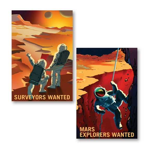 Gango Home Decor Vertical Explorers Wanted & Surveyors Wanted by NASA (Printed on Paper); Two 16x24in Fine Art Paper Giclee Prints