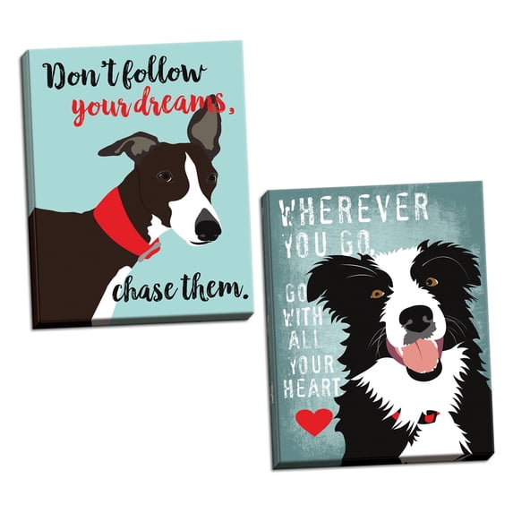 Gango Home Decor Vertical Don't Follow Your Dreams, Chase Them & Go with All Your Heart by Ginger Oliphant (Ready to Hang); Two 11x14in Hand-Stretched Canvases