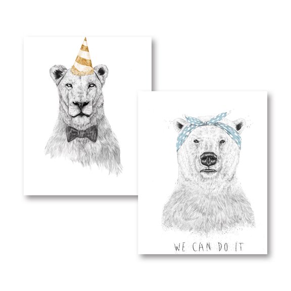 Gango Home Decor Vertical Get The Party Started & We Can Do It by Balazs Solti (Printed on Paper); Two 11x14in Unframed Paper Posters