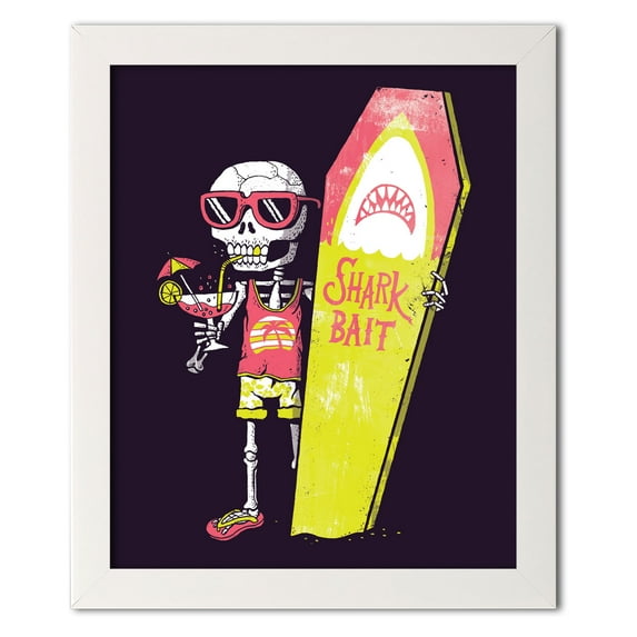 Gango Home Decor Vertical Shark Bait by Michael Buxton (Ready to Hang); One 11x14in White Framed Print