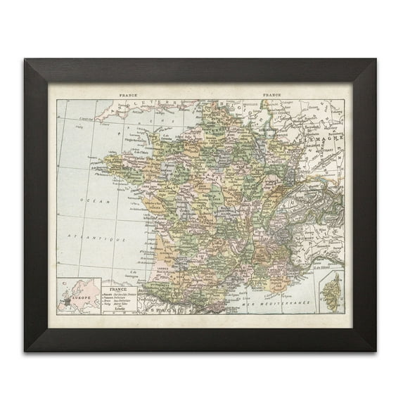 Gango Home Decor Vintage Paris France Map; One 16x12in Art Print in Black Frame
