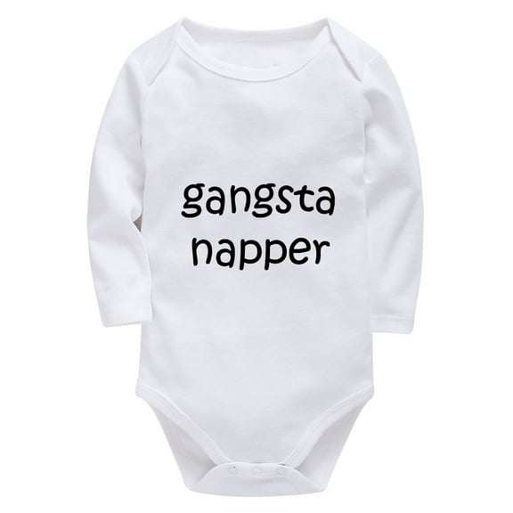 Gangsta Napper Unisex Clothes Long Sleeve Baby Girl Onsies White Neutral Baby Clothes 0-3 Months