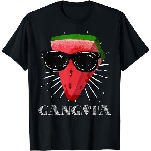 Gangsta Watermelon Slice With Sunglasses Funny Vegan T-Shirt