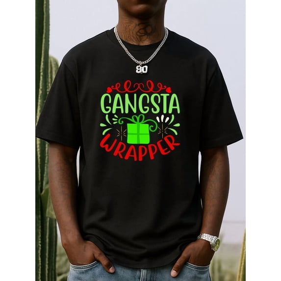 Greenink Gangsta Wrapper Tee t-shirt comfort colors tshirt for men graphic tees graphic black Breathable fabric, crew neck, short sleeves, perfect for summer outdoor activities and leisure wear