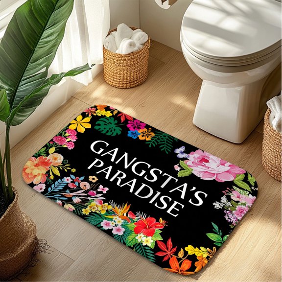 Gangsta's Paradise Floral Plush Flannel Bath Rug 16x24 Inches, Quick Dry Absorbent Non Slip Mat for Bathroom Sink Tub