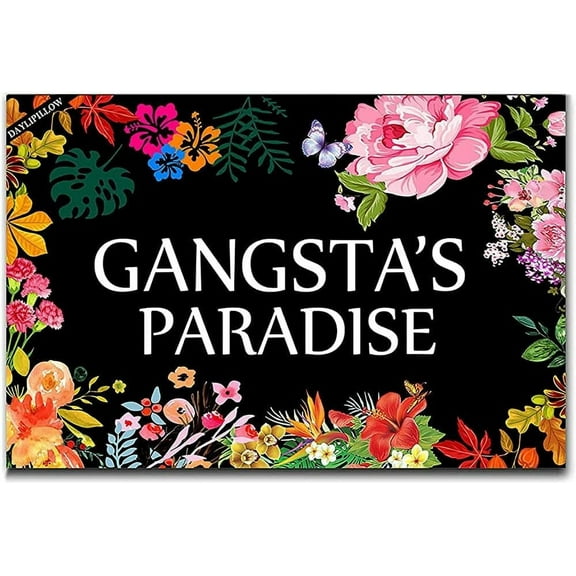 Gangsta's Paradise Flower Doormat Funny Welcome Mat Floor Mat Rug Outdoor Front Door Bathroom Mats Indoor Decorations Mats 16x24 Inch