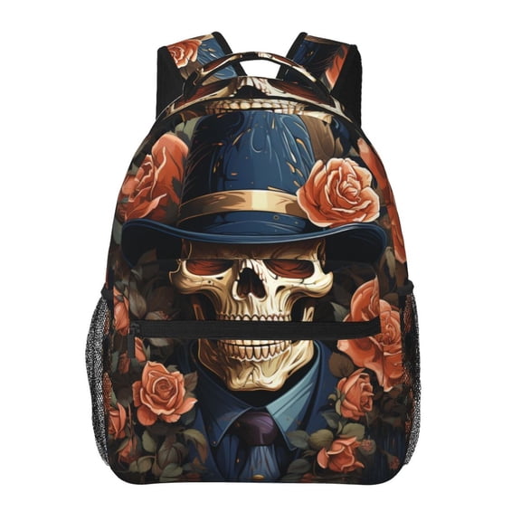 Gangster Death Skull Gothic Art Backpack Casual College Bag Zipper Laptop Daypack Hiking Rucksack Travel