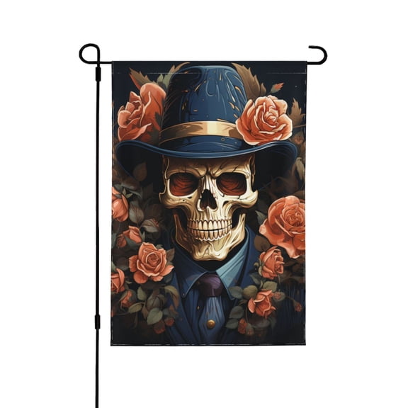Gangster Death Skull Gothic Art Double Sided Garden Flag 12.5x18 Outdoor Decorative Yard Banner for Patio Lawn Garden