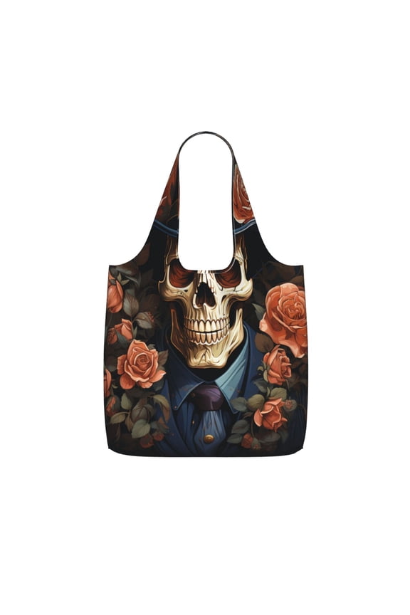 Gangster Death Skull Gothic Art Foldable Reusable Shopping Bag Large Capacity Tote Handbag Storage Pouch for Travel Work