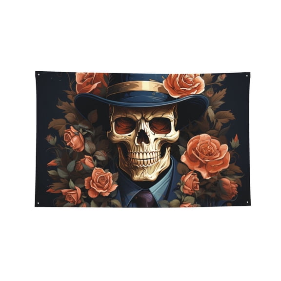 Gangster Death Skull Gothic Art Four Hole Decorated Banner Flag for Garden Yard Home Decoration Indoor Outdoor 2x3 Ft