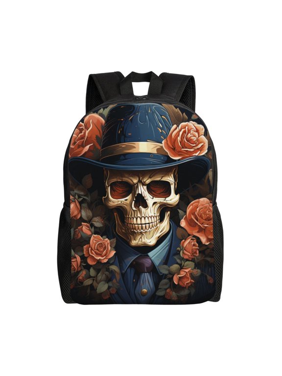 Gangster Death Skull Gothic Art Laptop Backpack, Padded 15.6 Inch Computer Compartment, Casual Travel Work Daypack