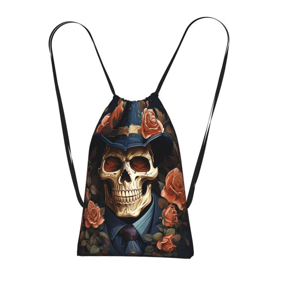 Gangster Death Skull Gothic Art Packable Drawstring Backpack, Lightweight Foldable Cinch Storage Bag for Gym Travel Shopping
