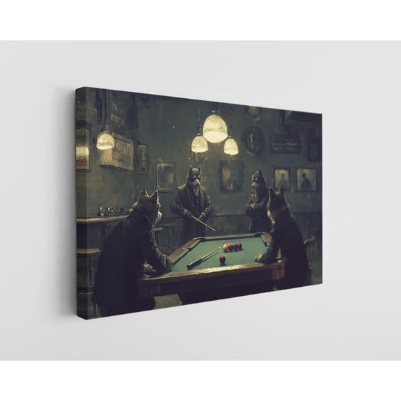Gangster Dogs Playing Billiards Canvas Wall Art - High-Quality Funny Print - Handcrafted Unique Decor - Stylish Wall Art - Gift for Dog Lovers