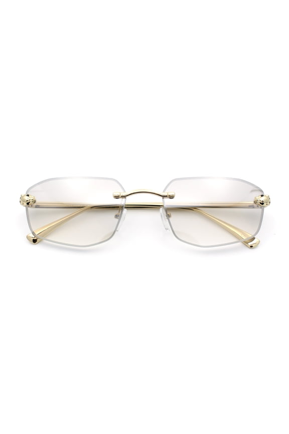 Gangster Rimless Geometric Narrow Rectangle Jaguar Hustler Sunglasses Gold - Clear