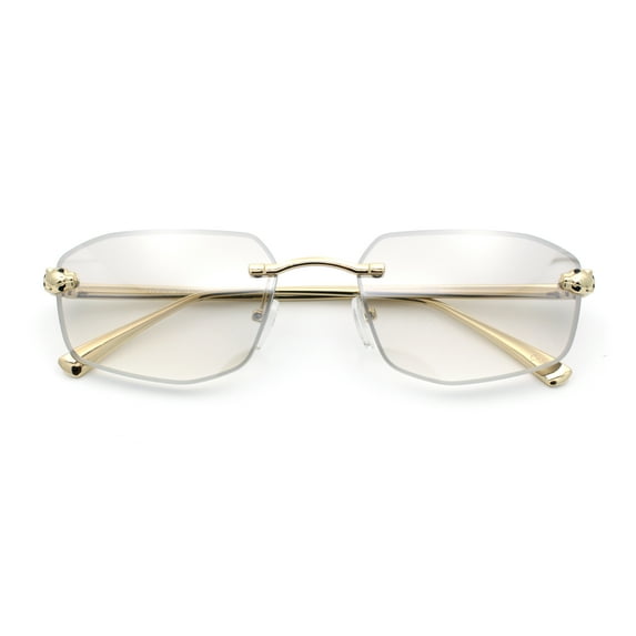 Gangster Rimless Geometric Narrow Rectangle Jaguar Hustler Sunglasses Gold - Clear