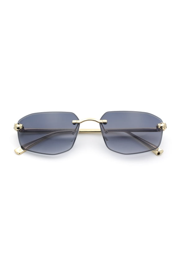 Gangster Rimless Geometric Narrow Rectangle Jaguar Hustler Sunglasses Gold - Smoke