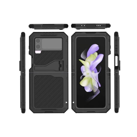 Gangxun Metal Case for Samsung Galaxy Z Flip 4 5g Shockproofheavy Pen Holder Withkickstand Hinge Protection Duty Rugged Stand