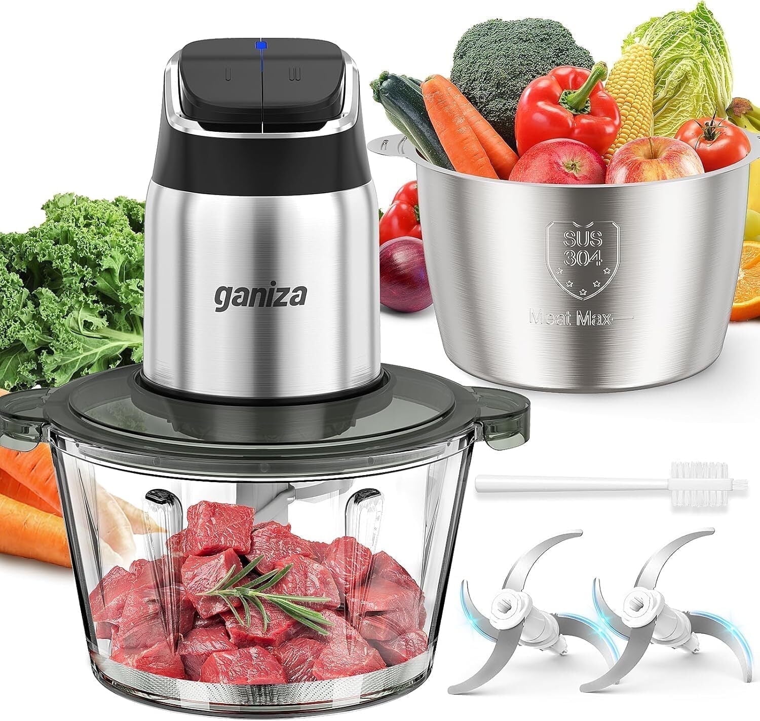 Food Processor, Electric Food Chopper, 8 Cup 2-Speed Meat Grinder with 4 Bi-Level Blades, Smart Overheat Protection Light for Vegetable, Meat, Fruit