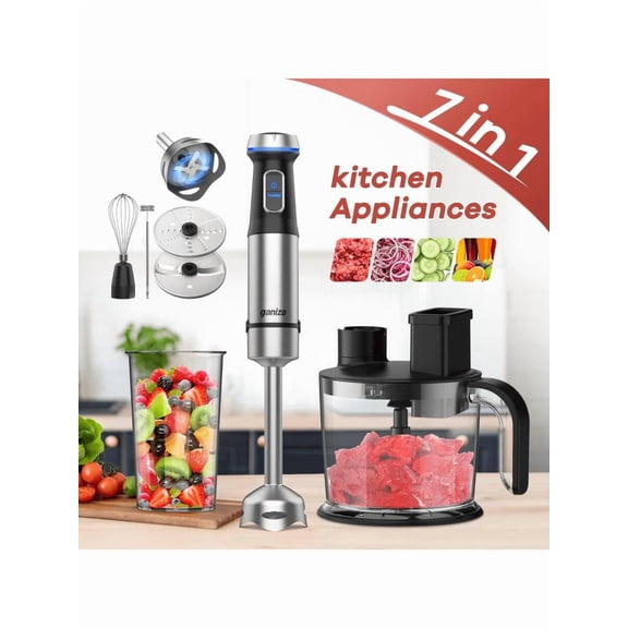 Ganiza Immersion Blender Handheld, 7 In 1 Hand Blender, 15 Variable Speed And Turbo Mode Emulsion Blender Stainless Steel Stick Blender With 1500ml Food Processor And Other 6 Pieces